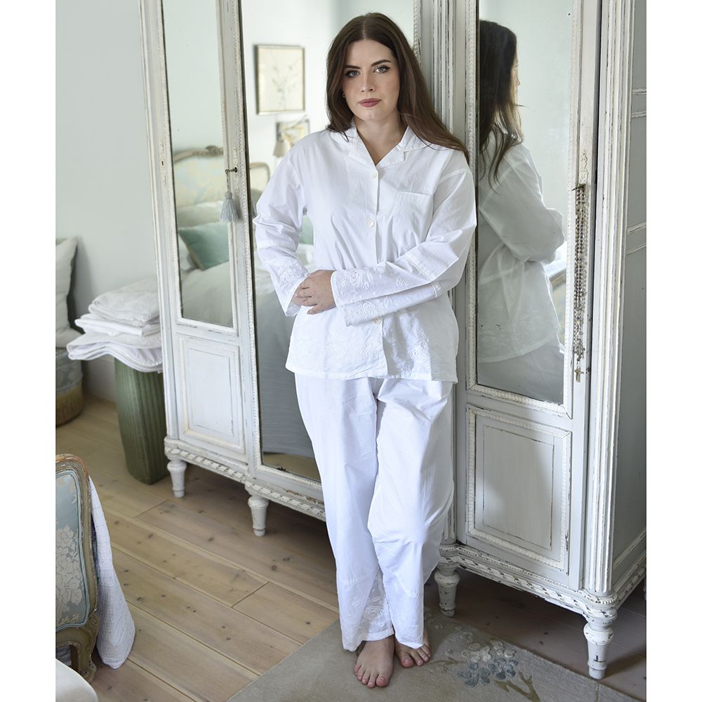 Julia White Embroidered Pyjamas