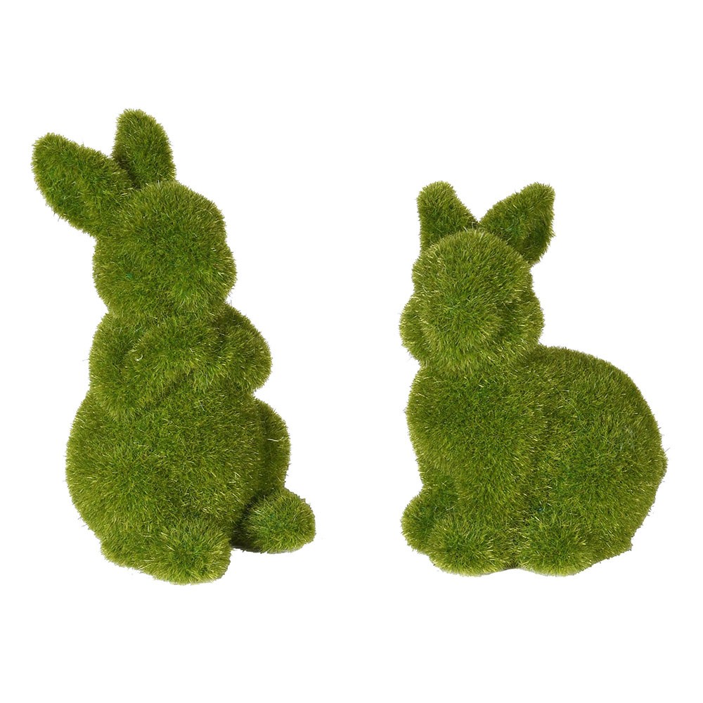 Set of 2 Flocked Green Bunny