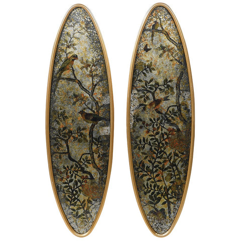 Bird Patterned Oval Wall Art (Set Of 2)