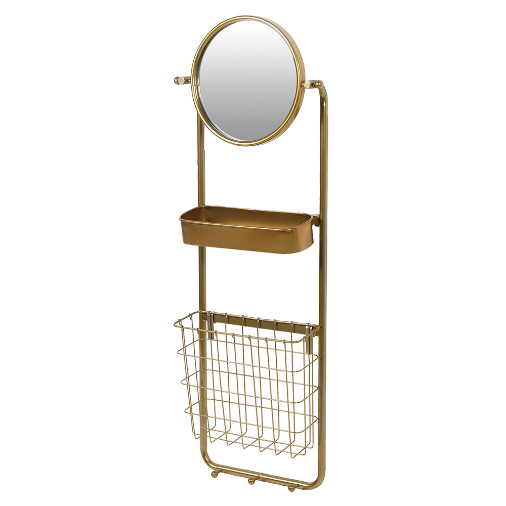 Noely Round Gold Wall Mirror with Shelf and Storage