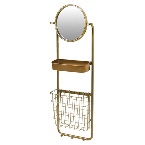 Noely Round Gold Wall Mirror with Shelf and Storage