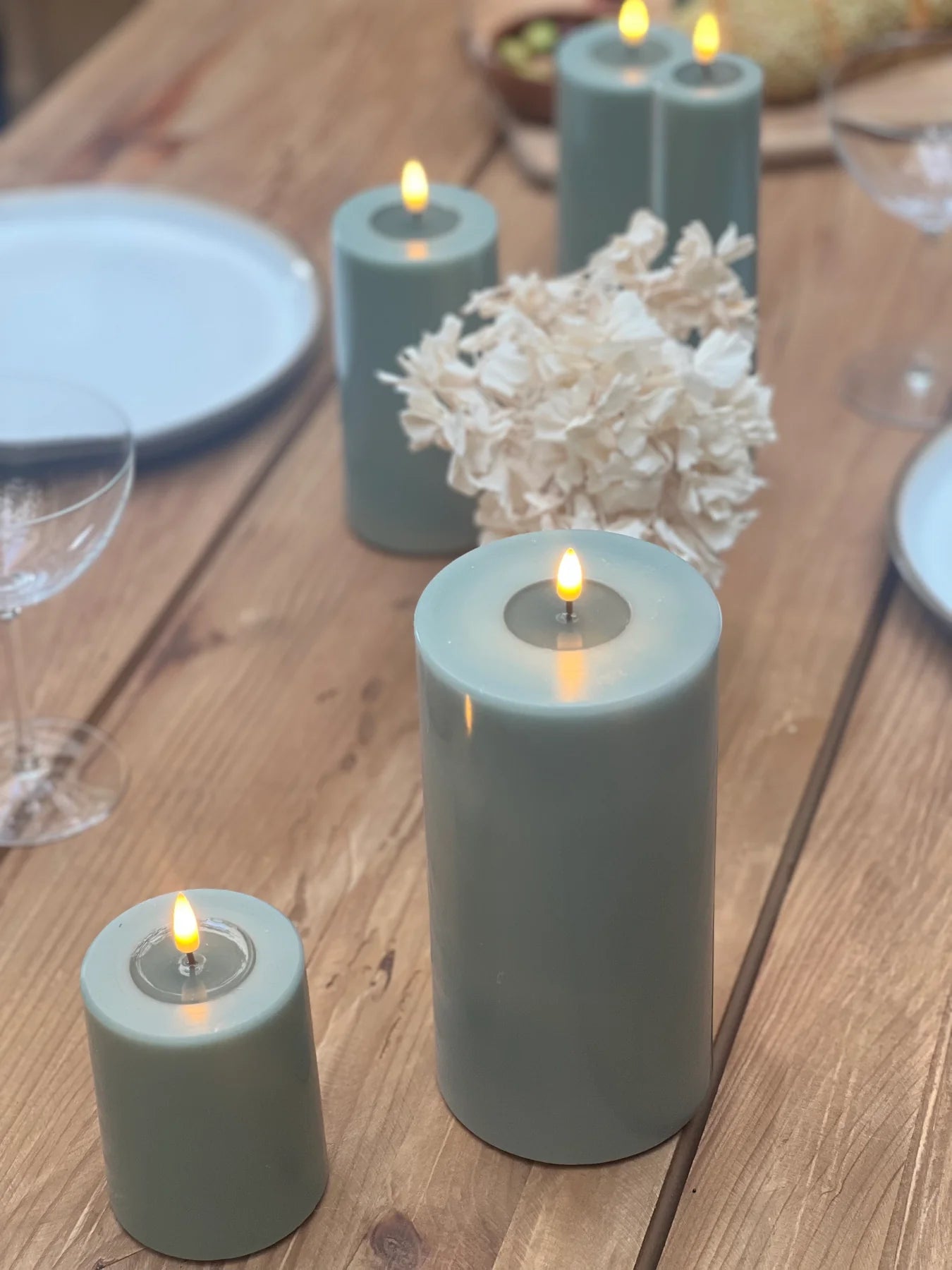 LED Candle 10 x 20cm - Sage Green