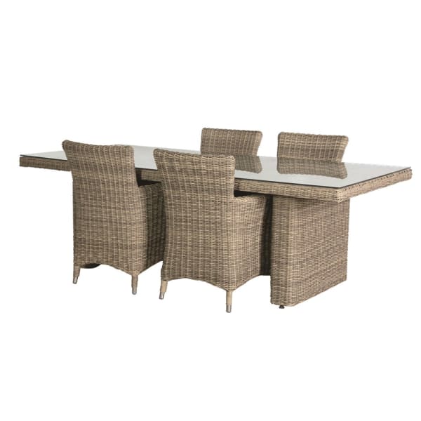 Outdoor Rattan Dining Table with Glass &amp; 6 Chairs