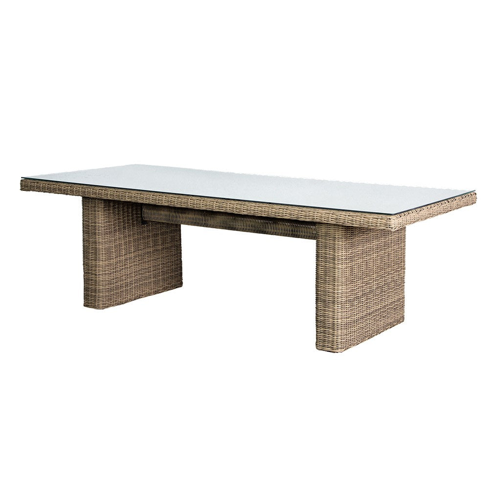 Outdoor Rattan Dining Table with Glass &amp; 6 Chairs