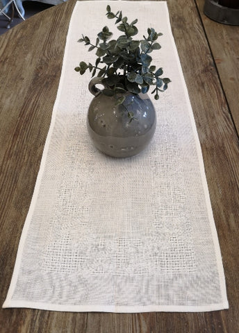 Etamine Fine Irish Damask White Linen Runner