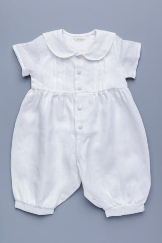 Christening Romper Pintuck Irish Linen