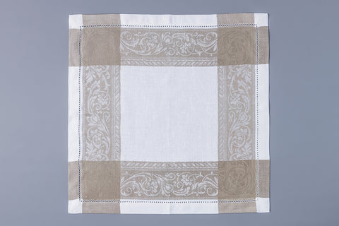 Flower Scroll White With Beige Linen Napkin