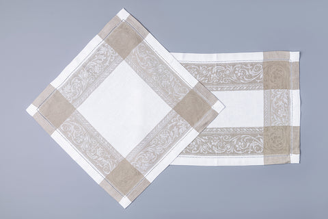 Flower Scroll White With Beige Linen Placemats