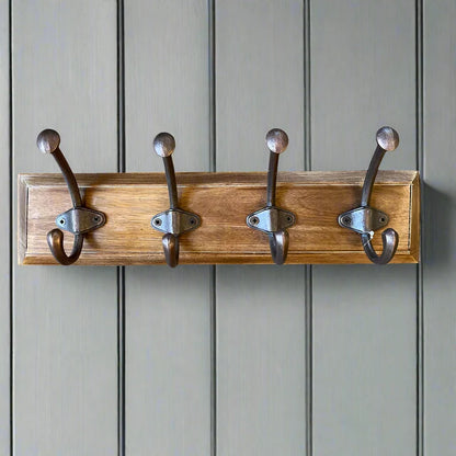 Rustic Wooden Coat Rack With Metal Hooks