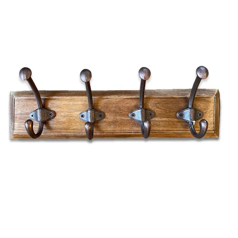 Rustic Wooden Coat Rack With Metal Hooks