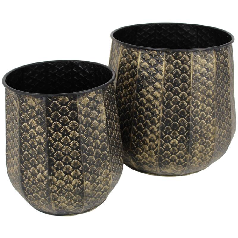 Black &amp; Gold Pattern Planter (Set Of 2)