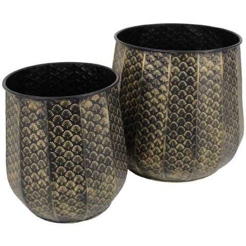 Black & Gold Pattern Planter (Set Of 2)