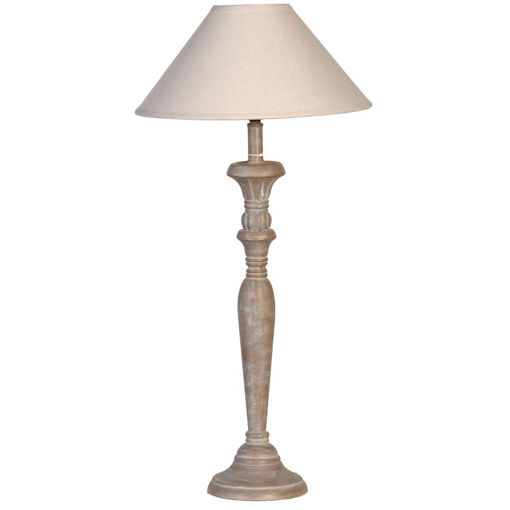 Salma Wooden Carved Floor Lamp with Linen Shade