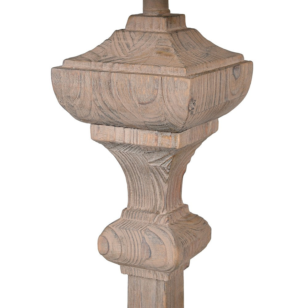 Salma Wooden Carved Floor Lamp with Linen Shade