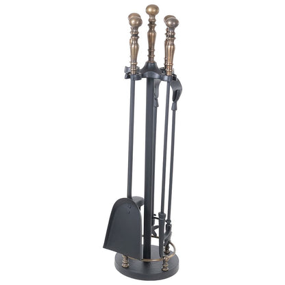 Gallary Ball Top Black &amp; Antique Brass Companion Set 16x16x64cm