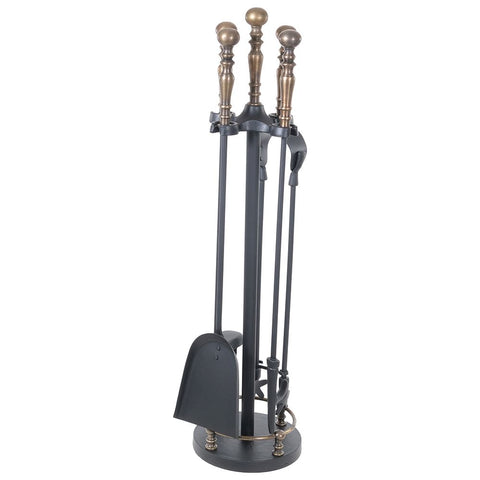 Gallary Ball Top Black & Antique Brass Companion Set 16x16x64cm