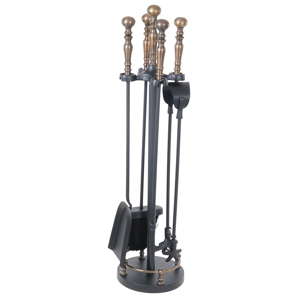 Gallary Ball Top Black &amp; Antique Brass Companion Set 16x16x64cm