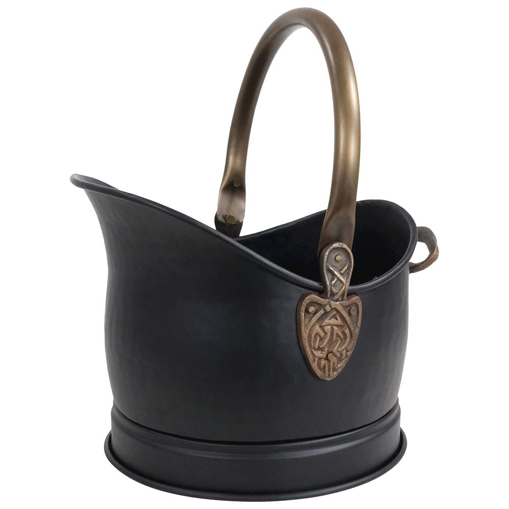 BLACK CELTIC COAL BUCKET WITH A/Q BRASS HANDLES