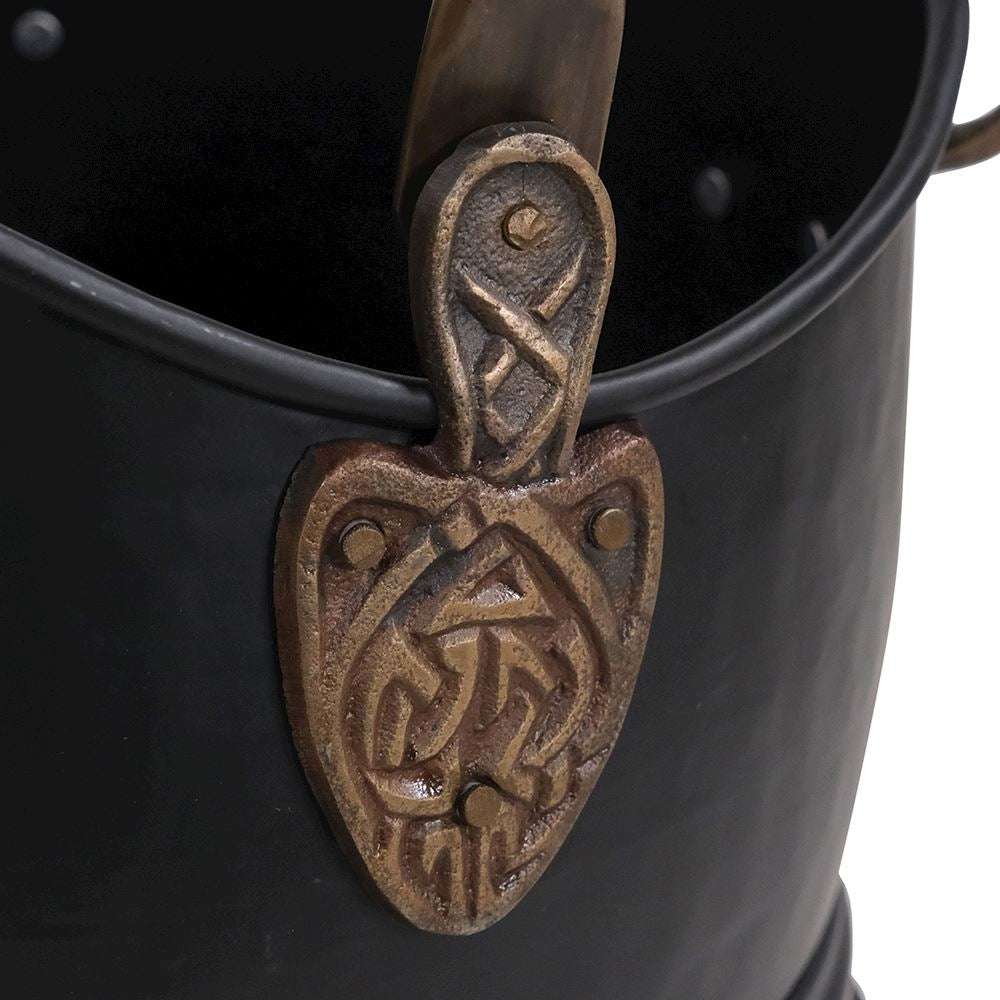 BLACK CELTIC COAL BUCKET WITH A/Q BRASS HANDLES