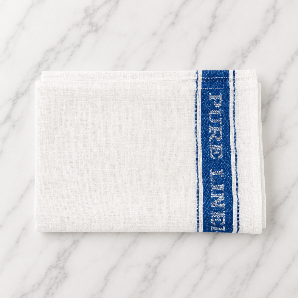 Linen White Tea Towel With Blue Stripes