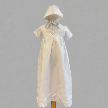 Tara Irish Linen Short Sleeved Christening Gown - Hem Cross