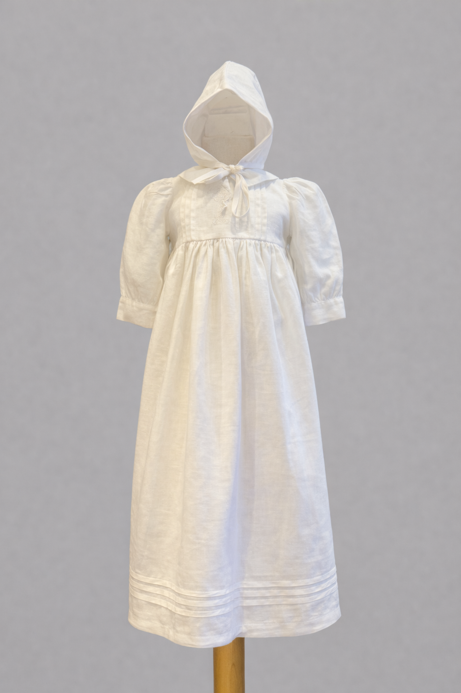 Tara Irish Linen Long Sleeved Christening Gown - Chest Cross The White Room Kenmare Tara Irish Linen Long Sleeved Christening Gown - Chest Cross The White Room Kenmare