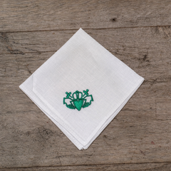 Irish Linen Hankie With Green Embroidered Claddagh