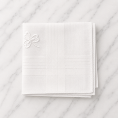 Cotton White Hankie With White Shamrock Embroidery - 40 x 40cm