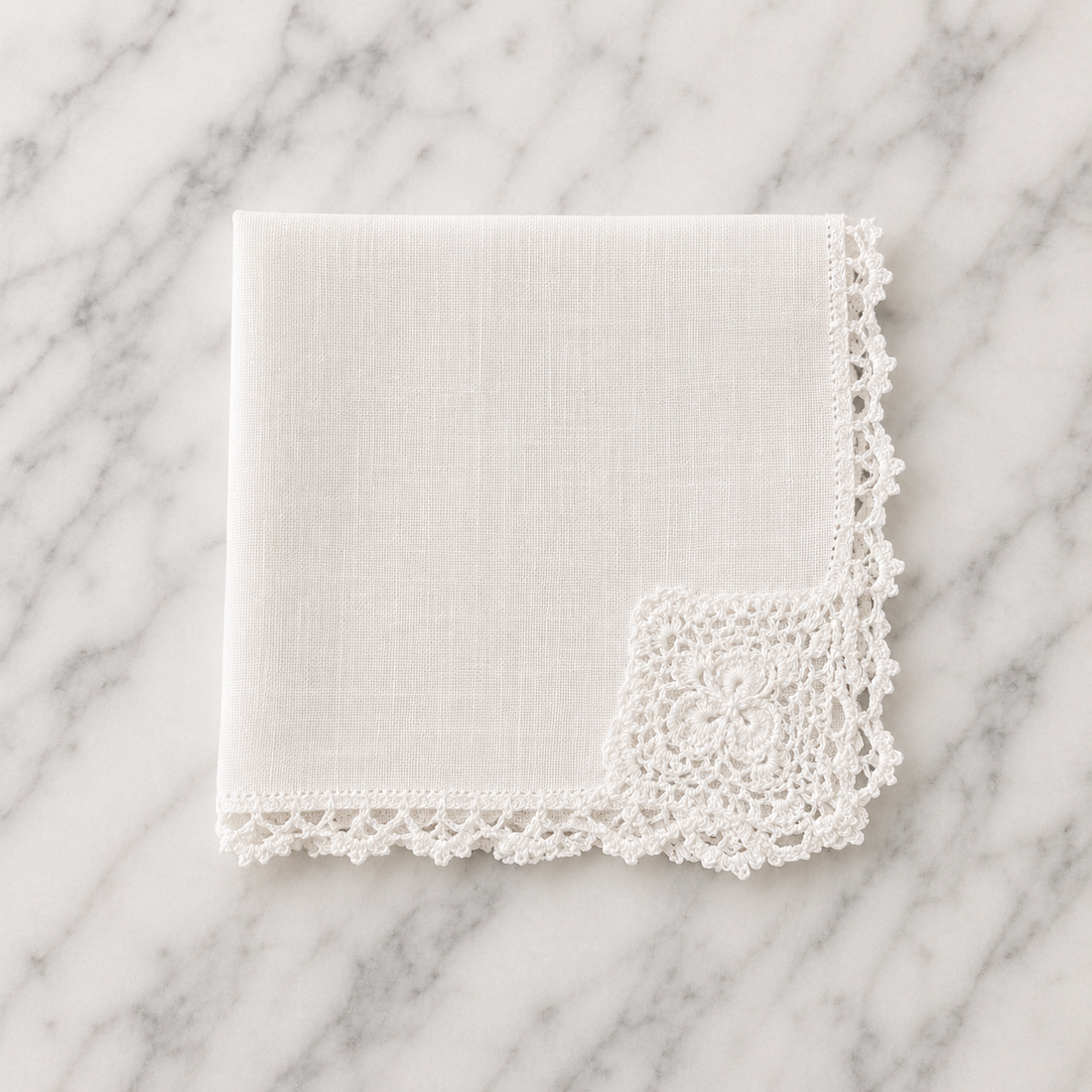 Irish Linen Hankie With Hand Made Crochet Border - 23 x 23cm