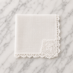 Irish Linen Hankie With Hand Made Crochet Border - 23 x 23cm