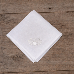 Irish Linen Hanky With White Embroidered Claddagh