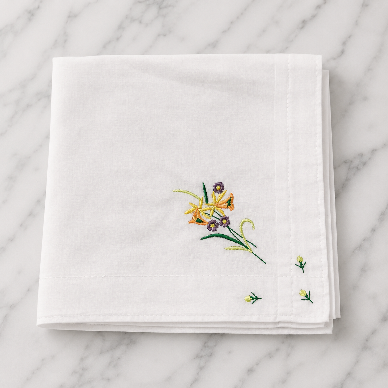 Cotton Hankie With Floral Embroidery - 30 x 30cm