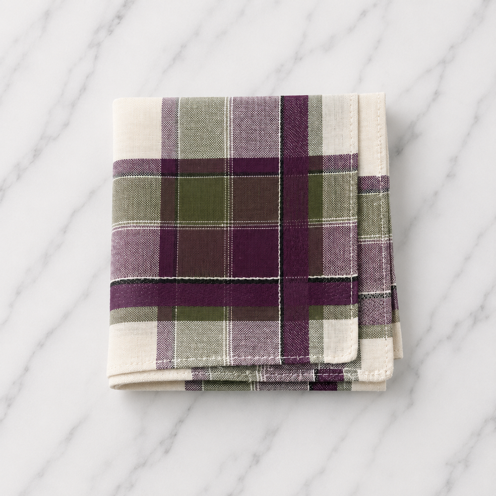 Cotton Gentlemans Hankie Green Check - 40 x 40cm