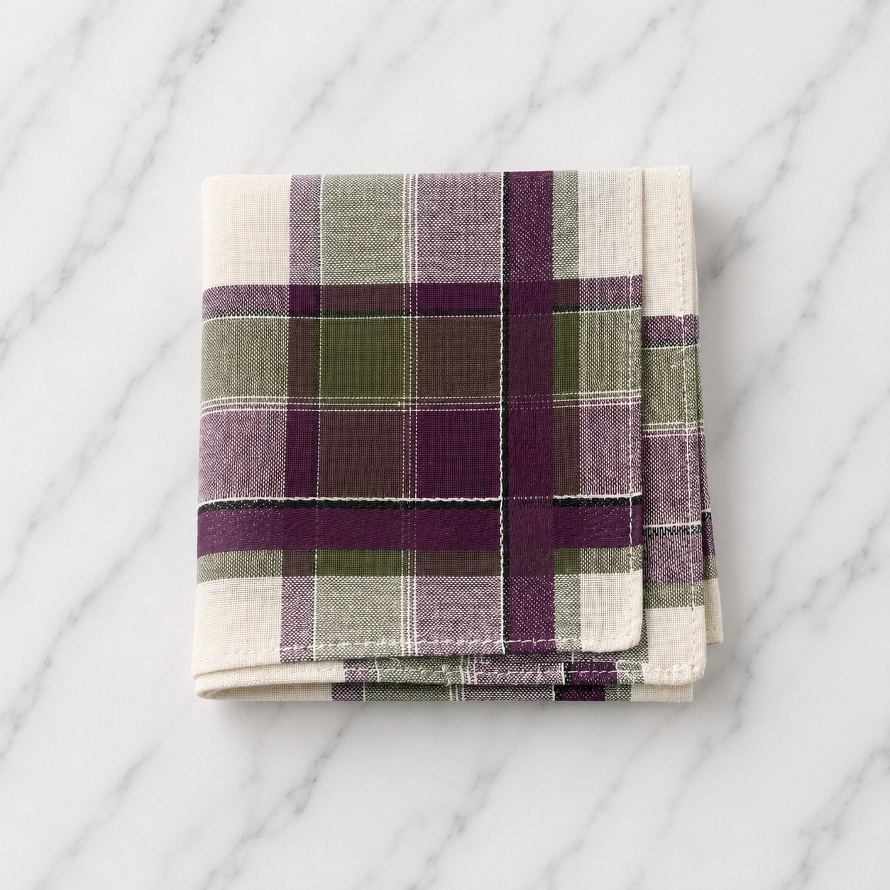 Cotton Gentlemans Hankie Green Check - 40 x 40cm