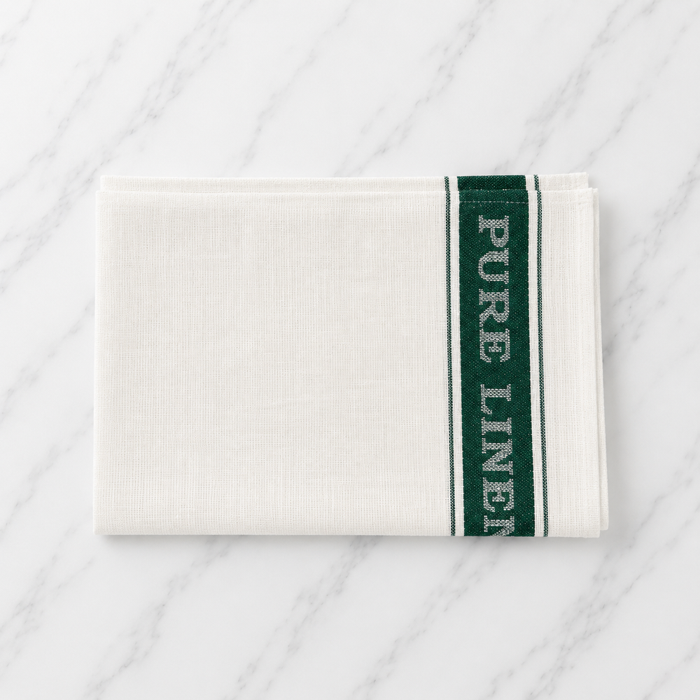 Linen White Tea Towel With Green Stripe