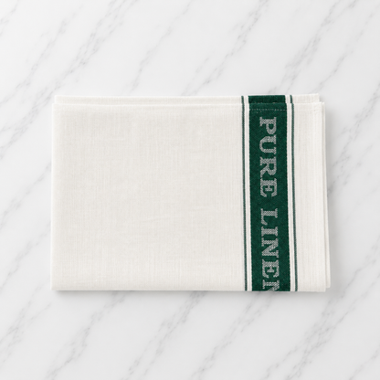 Linen White Tea Towel With Green Stripe