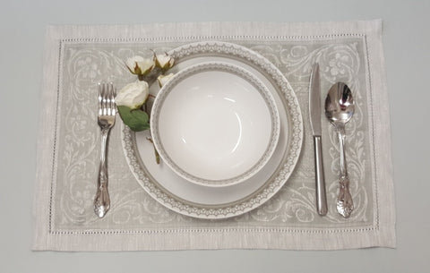 Flower Scroll Grey Linen Placemats