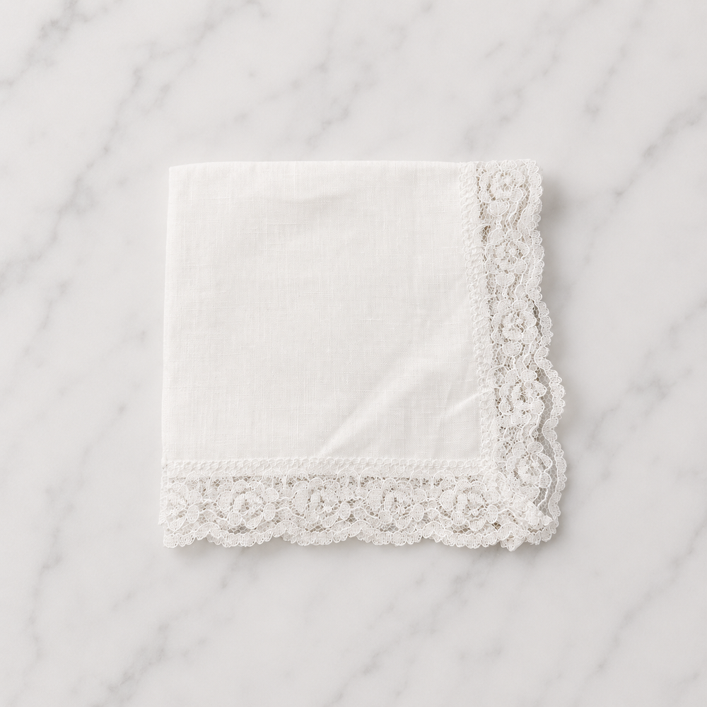 Irish Linen Hankie With Lace Trim - 26 x 26cm