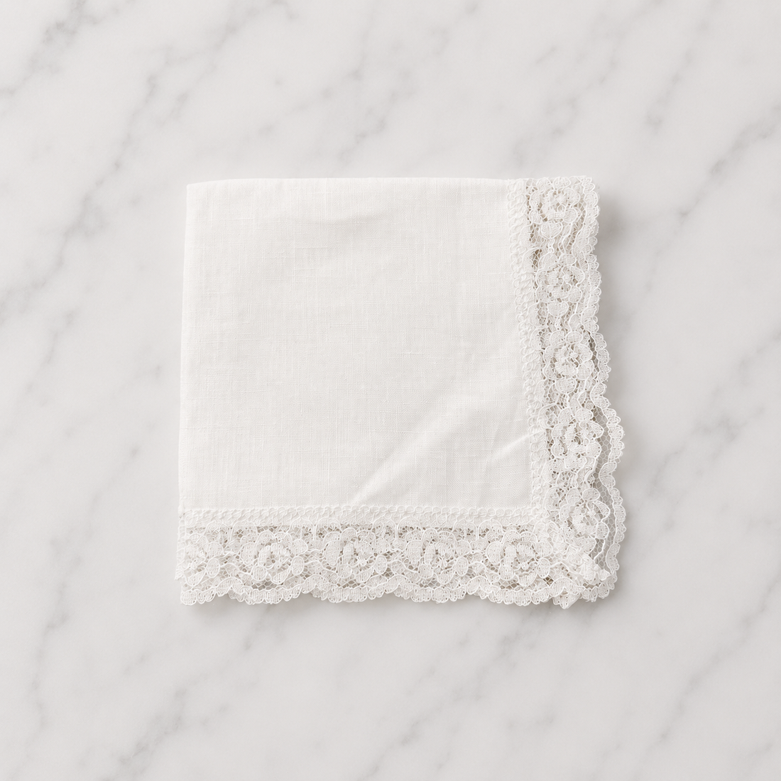 Irish Linen Hankie With Lace Trim - 26 x 26cm