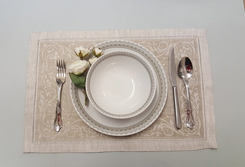 Flower Scroll Beige Linen Placemats