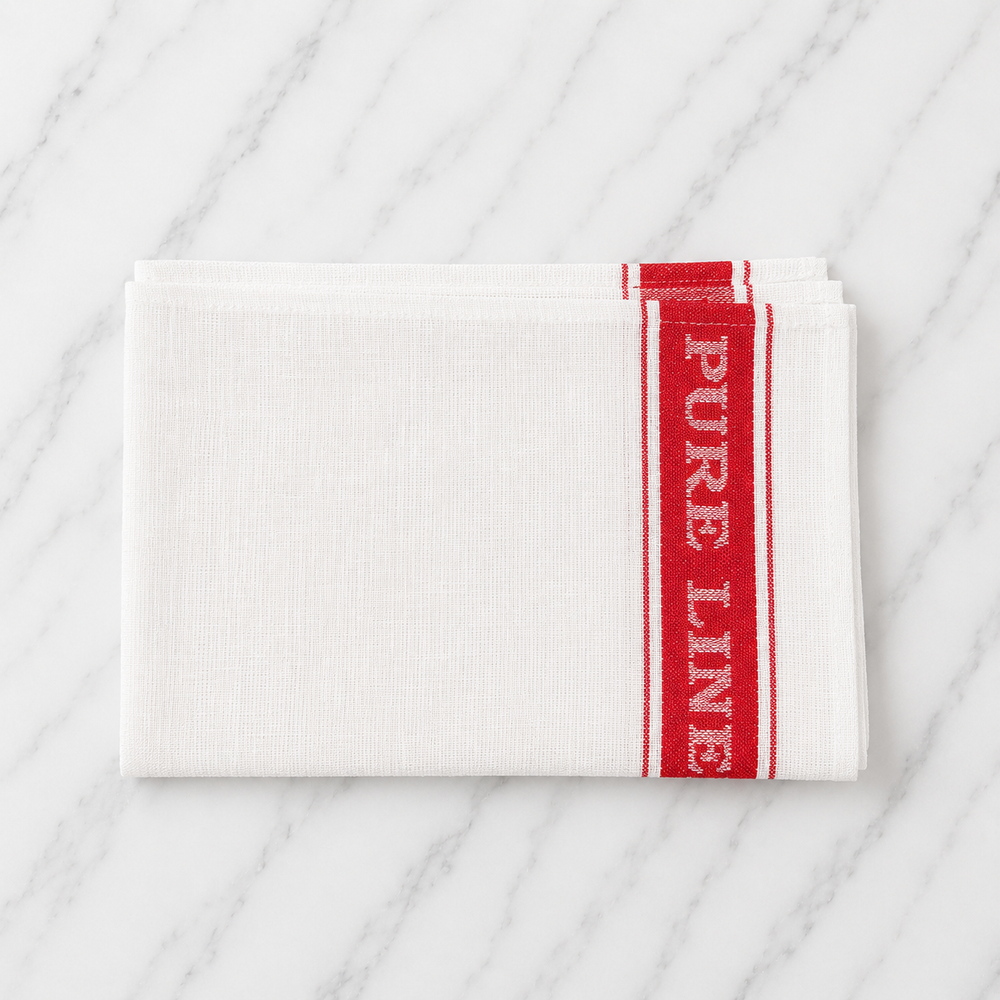 Linen White Tea Towel With Red Stripes