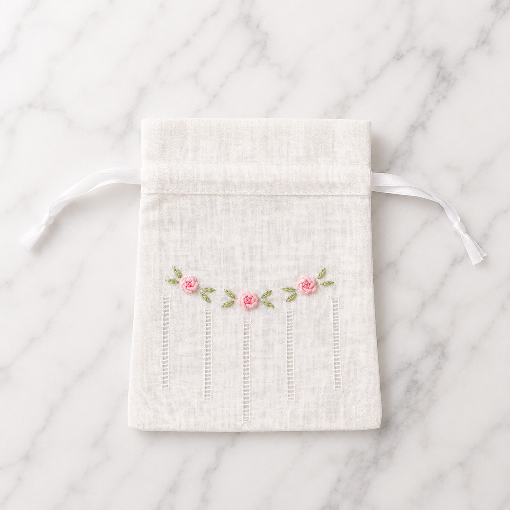Irish Made Linen Sachet Bag With Rose Flower