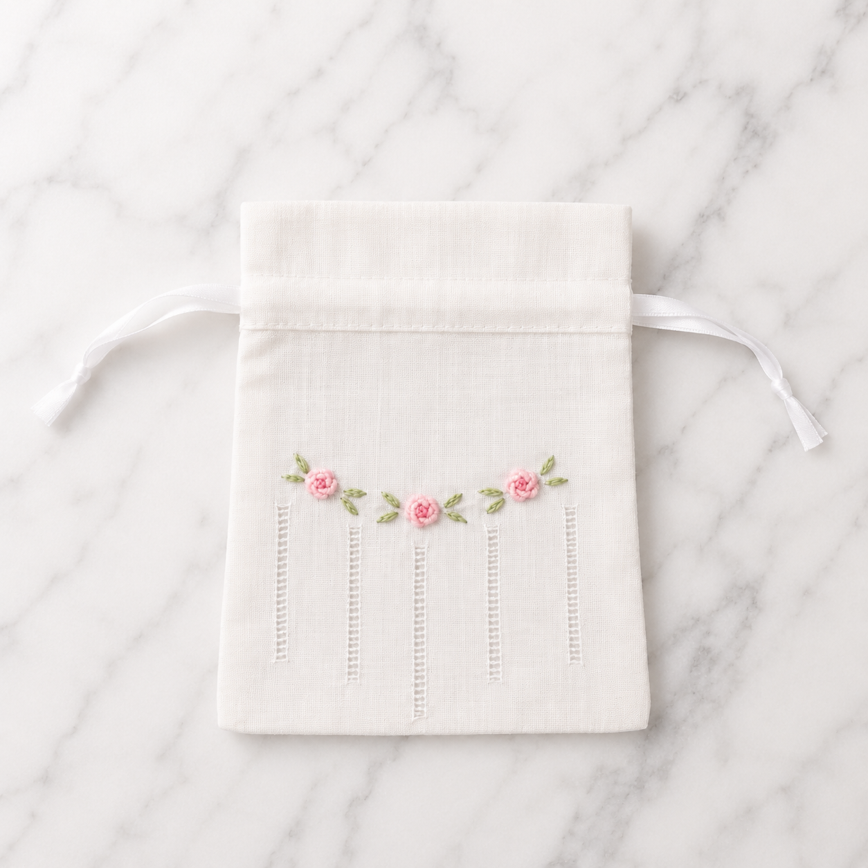 Irish Made Linen Sachet Bag With Rose Flower