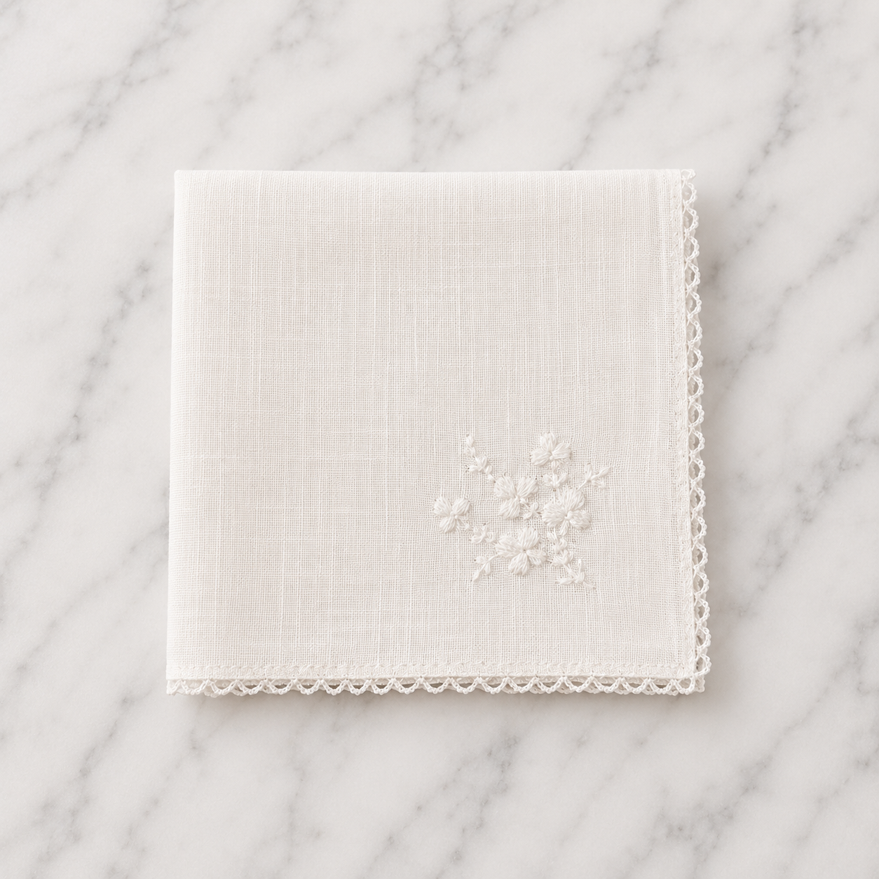 Irish Linen Hankie With White Shamrock Embroidery &amp; Crochet Edge- 23 x 23cm