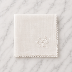 Irish Linen Hankie With White Shamrock Embroidery & Crochet Edge- 23 x 23cm